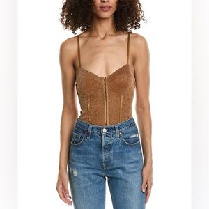 Free People Women's Gold Shimmer Night Rhythm Bodysuit Gold Sexy Size Small